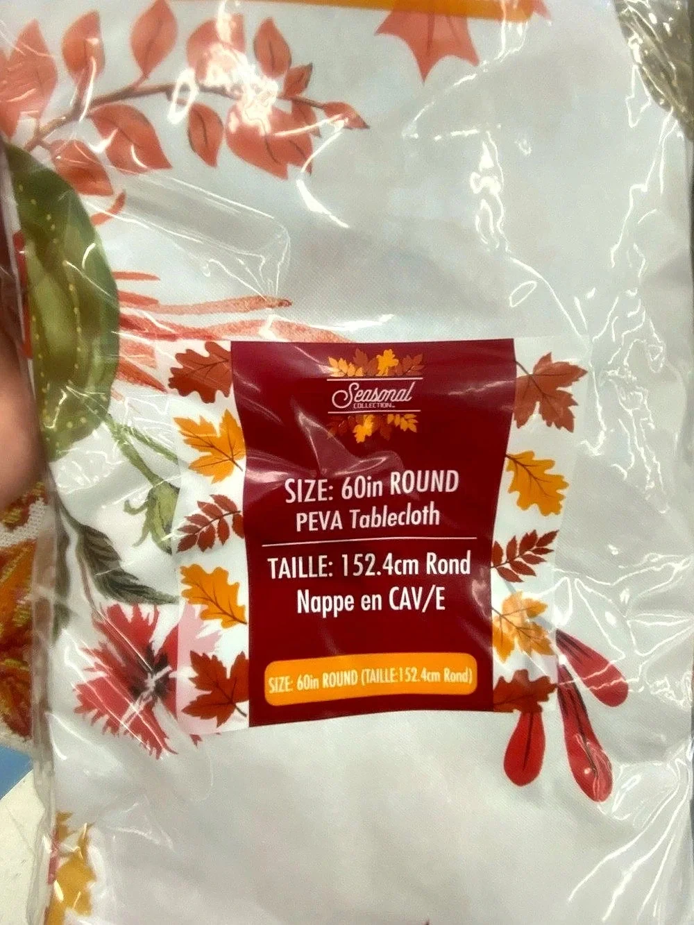Seasonal 60in Round PEVA Tablecloth Floral White & Red NWT